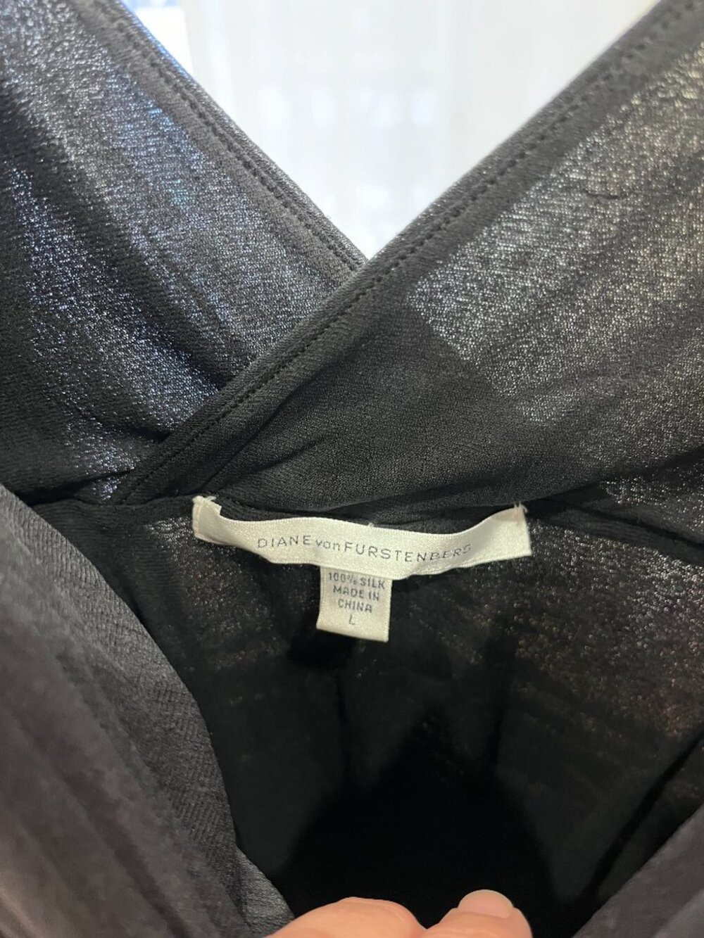 Vintage DVF Black Silk Chiffon Ruched Draped Evening Top, Size L, US 8-10 - Picture 7 of 11